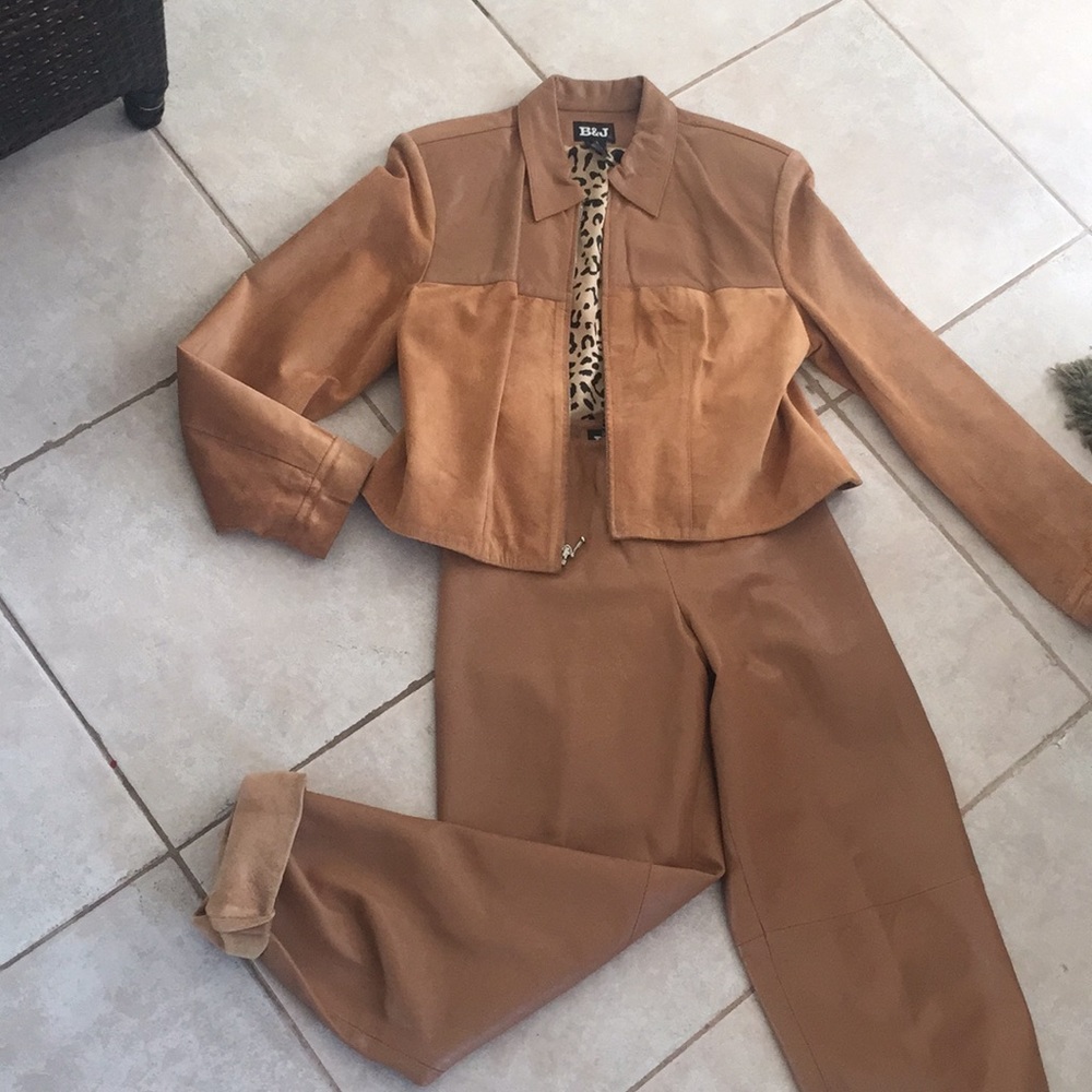vintage leather jacket and pants